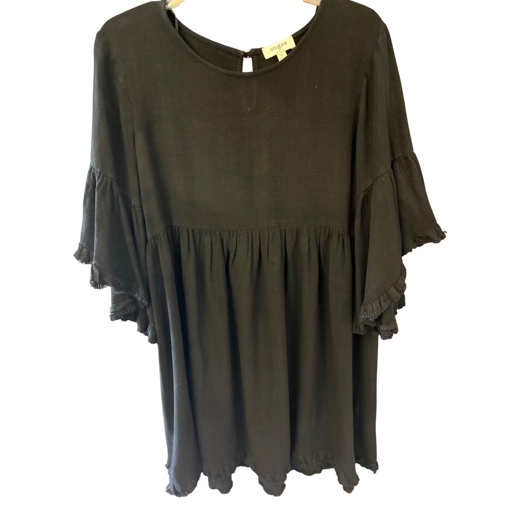 Umgee Dress Womens S Black Excellent Linen Blend Bell Sleeve Babydoll A6021